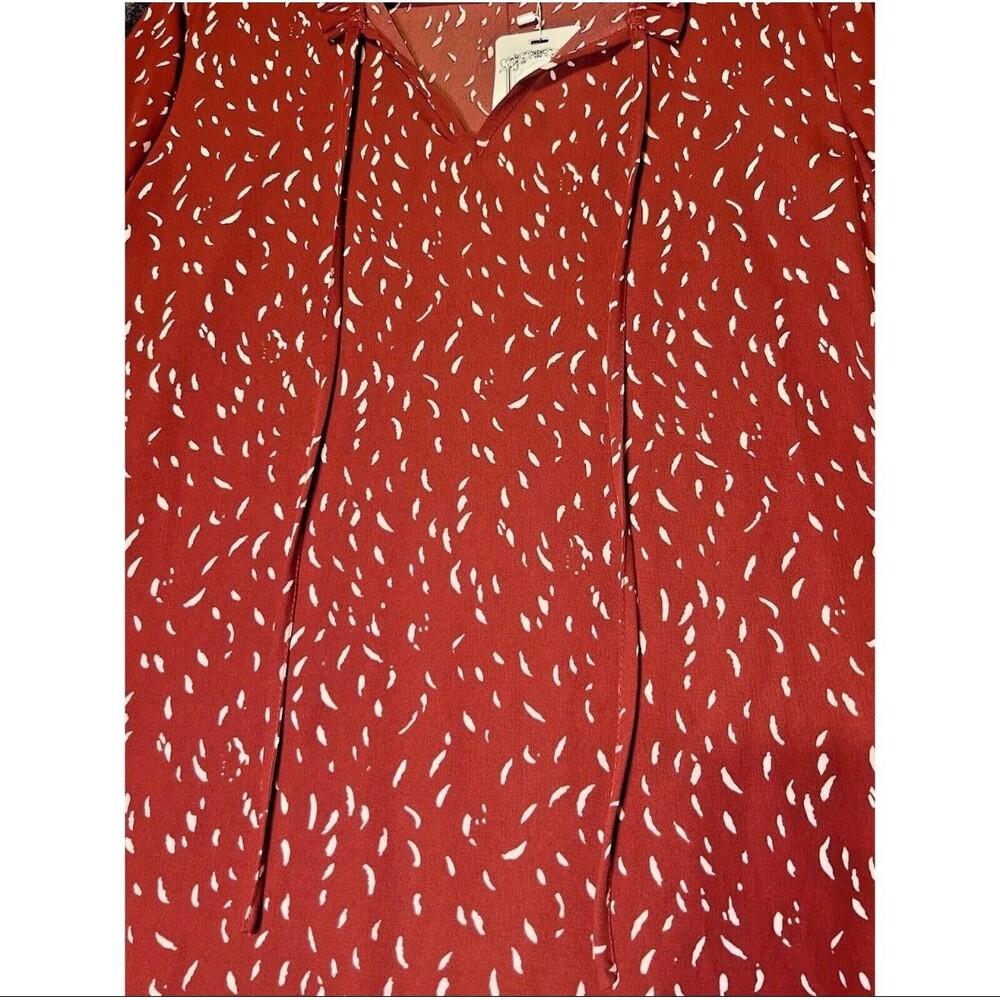 NWT Coeur de Vague Blouse Womens Medium Orange Rust White Printed Ruffle Tie Top - Picture 8 of 14